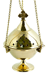 Brass Metal Resin & Charcoal Burner - "Cross" Hanging Incense Censer 7''