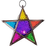 Glass & Metal Candle Lantern 5 Point Star - Multi Color