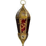 Glass & Metal Candle Lantern OM - Red & Amber