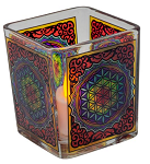 Handcrafted Glass Square Votive Candle Holder - Flower of Life
