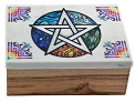 Pentacle Wood Storage Box w White Marble Lid 6"x4"x2.5"