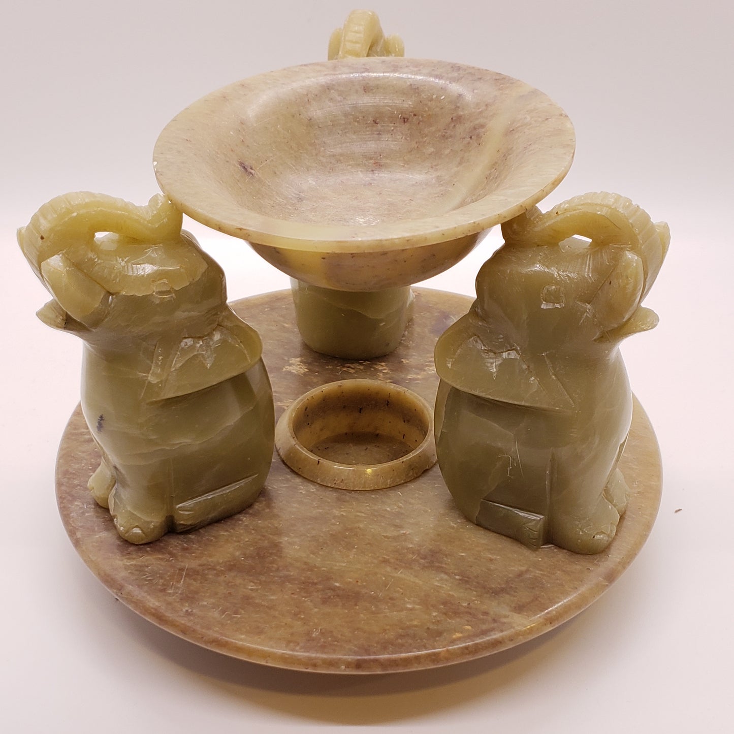 Soapstone Oil Burner - Elephant Trio (5"H x 7W)
