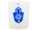 Votive Candle Holder - Etched Glass Fatima Hand / Hamsa Hand