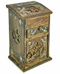Wooden Box - Pentacle Carved Wooden Herb Chest