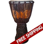 Wooden Carved Dragon Djembe Drum 19.5"