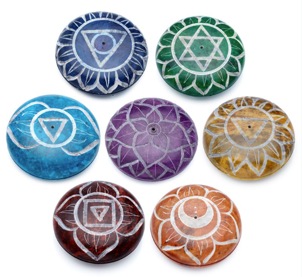 7 Chakra Soapstone Incense Pebble Burner Set