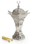Bakhoor Resin Charcoal Incense Burner Mubkhara Hexagon Crescent Silver