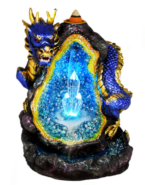 Backflow Cone Incense Burner - Blue Dragon with LED Lights