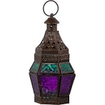 Glass & Metal Tealight Lantern - Turquoise & Purple