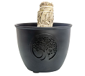 Metal Smudge Pot Tree of Life Bowl Incense Burner Black (Large)
