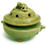 Shoyeido Ceramic Hand thrown Incense Bowl - Celadon Frog Bowl for Cone Incense