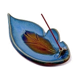 Shoyeido Ceramic Leaf-Shaped Incense Burner - Denim