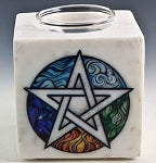 Soapstone Oil Burner - Pentacle White Marble