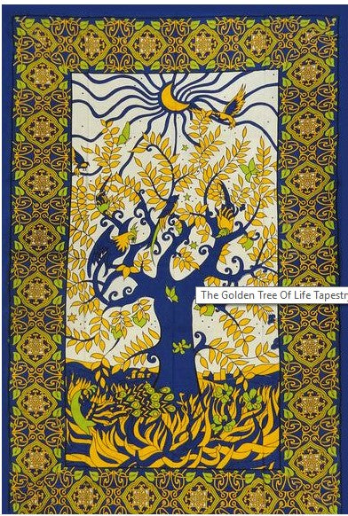 The Golden Tree Of Life Tapestry (55"x85")