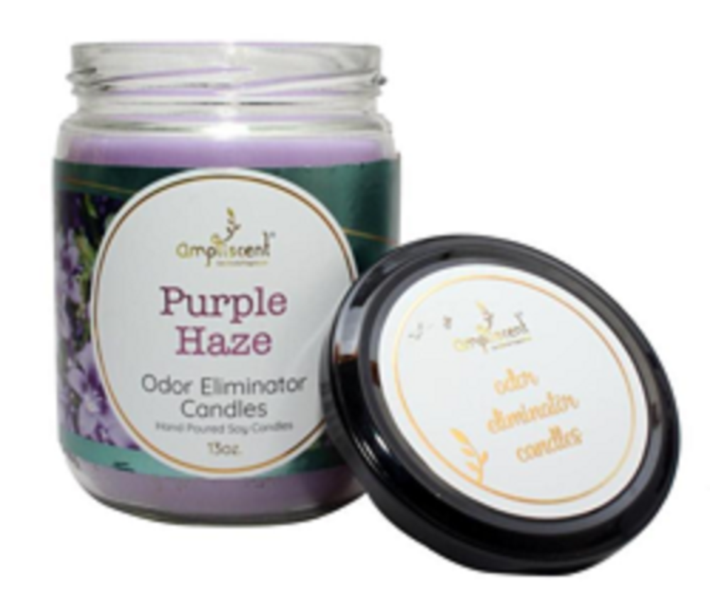 Ampliscent Glass Jar Candles - Odor Eliminator - Purple Haze - 13oz