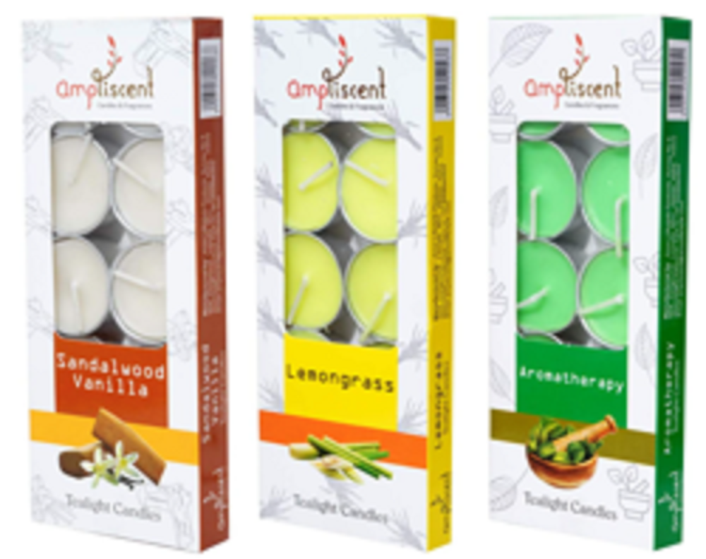 Ampliscent Scented Tea Light Candles - 3 Pack - [Lemongrass, Sandalwood Vanilla, Aromatherapy]